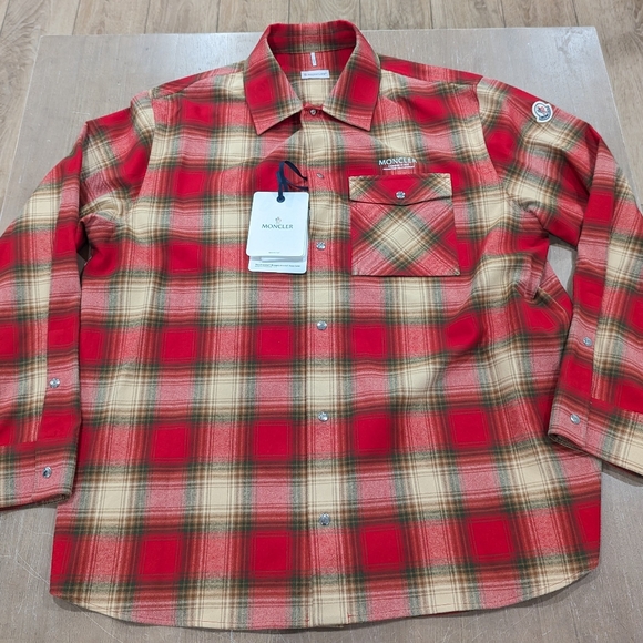 Moncler Red and Tan Checkered Button Down Shirt